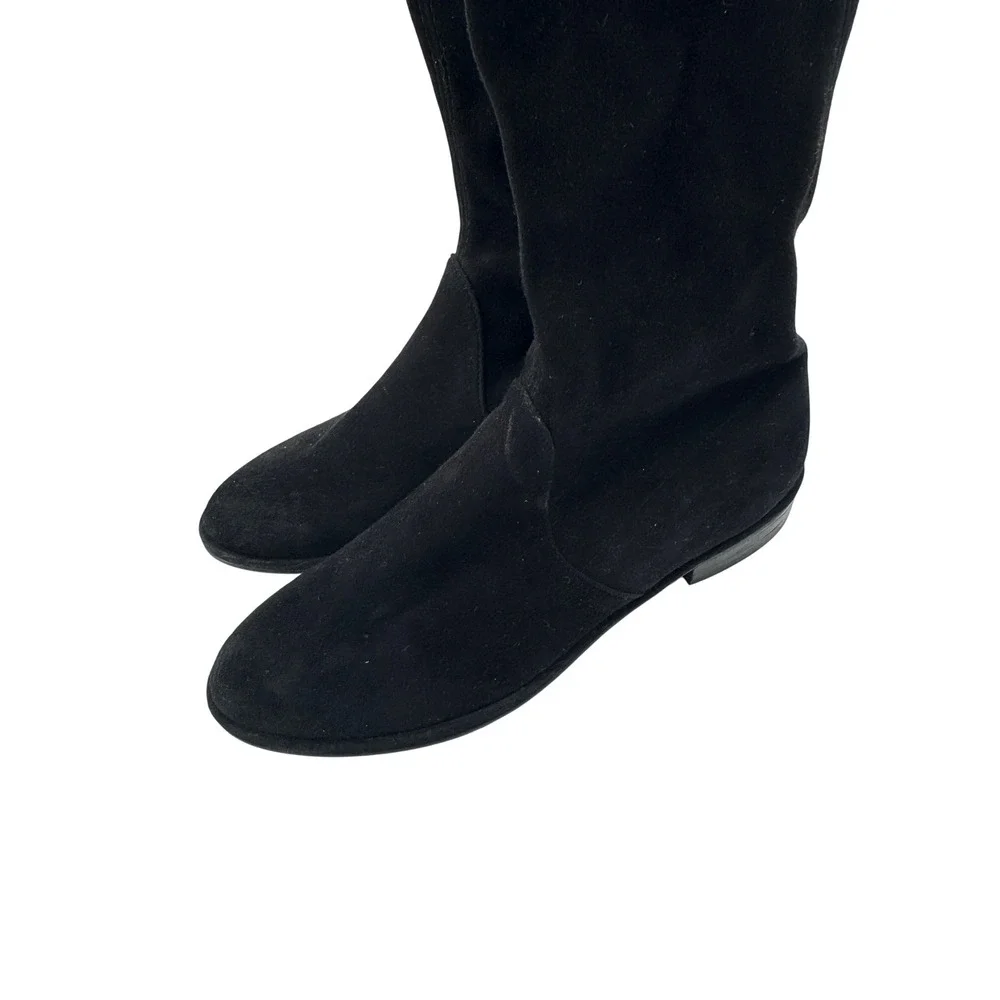 Stuart Weitzman Kneezee Boots Size 6.5 Black Stretch Suede Knee High Riding
